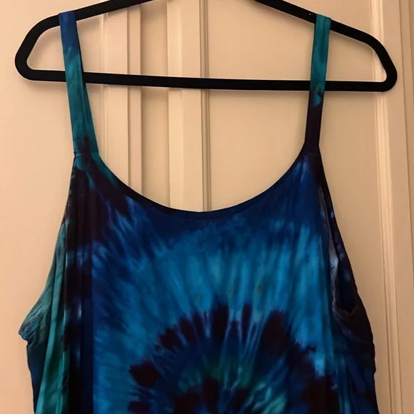 Xxl Blue/ green /black Tie-Dye Maxi Dress by Dharma Trading company w/ tie back - Picture 3 of 6